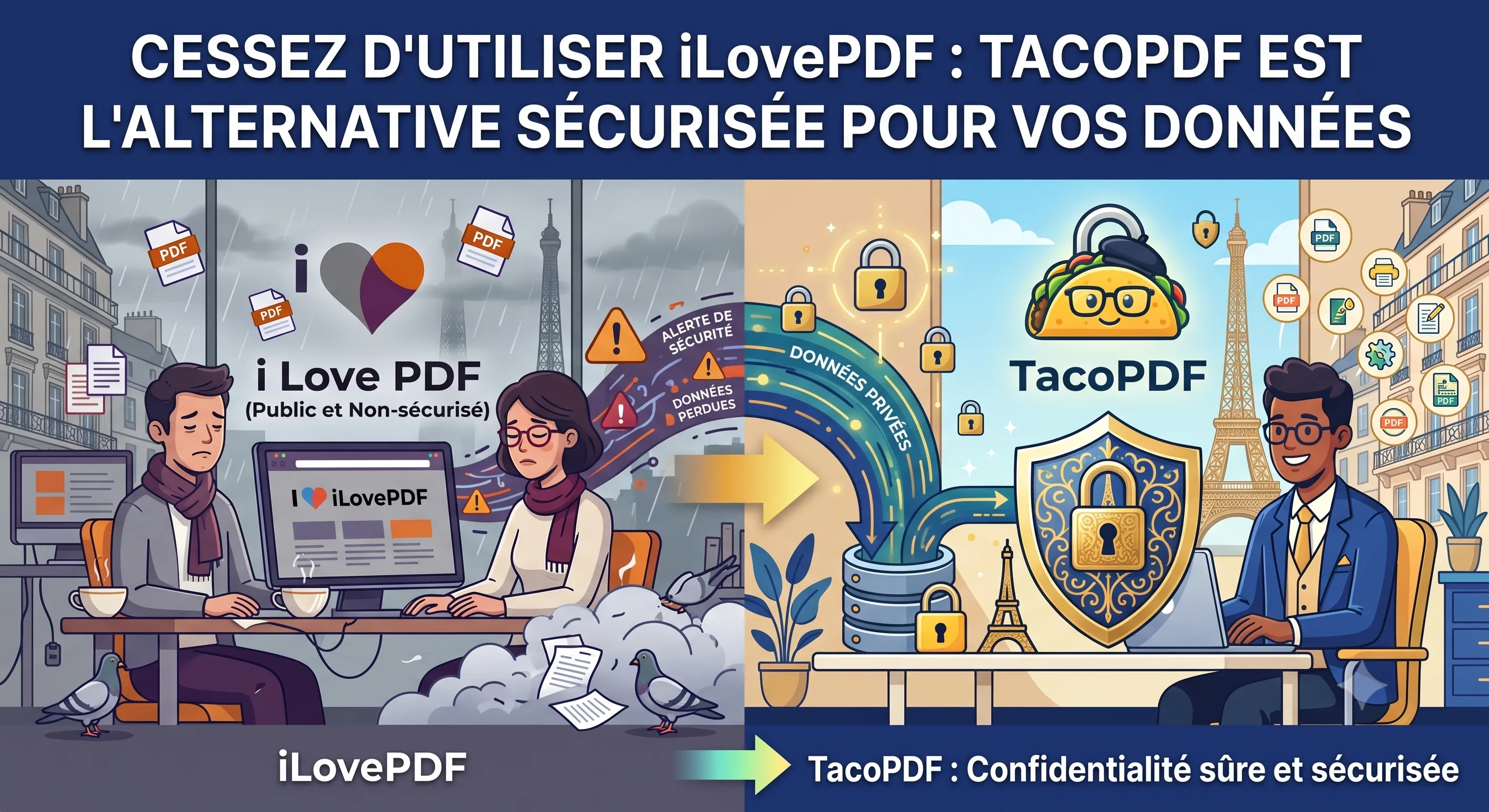 Arrêtez d'utiliser iLovePDF ! Pourquoi TacoPDF protège mieux vos données