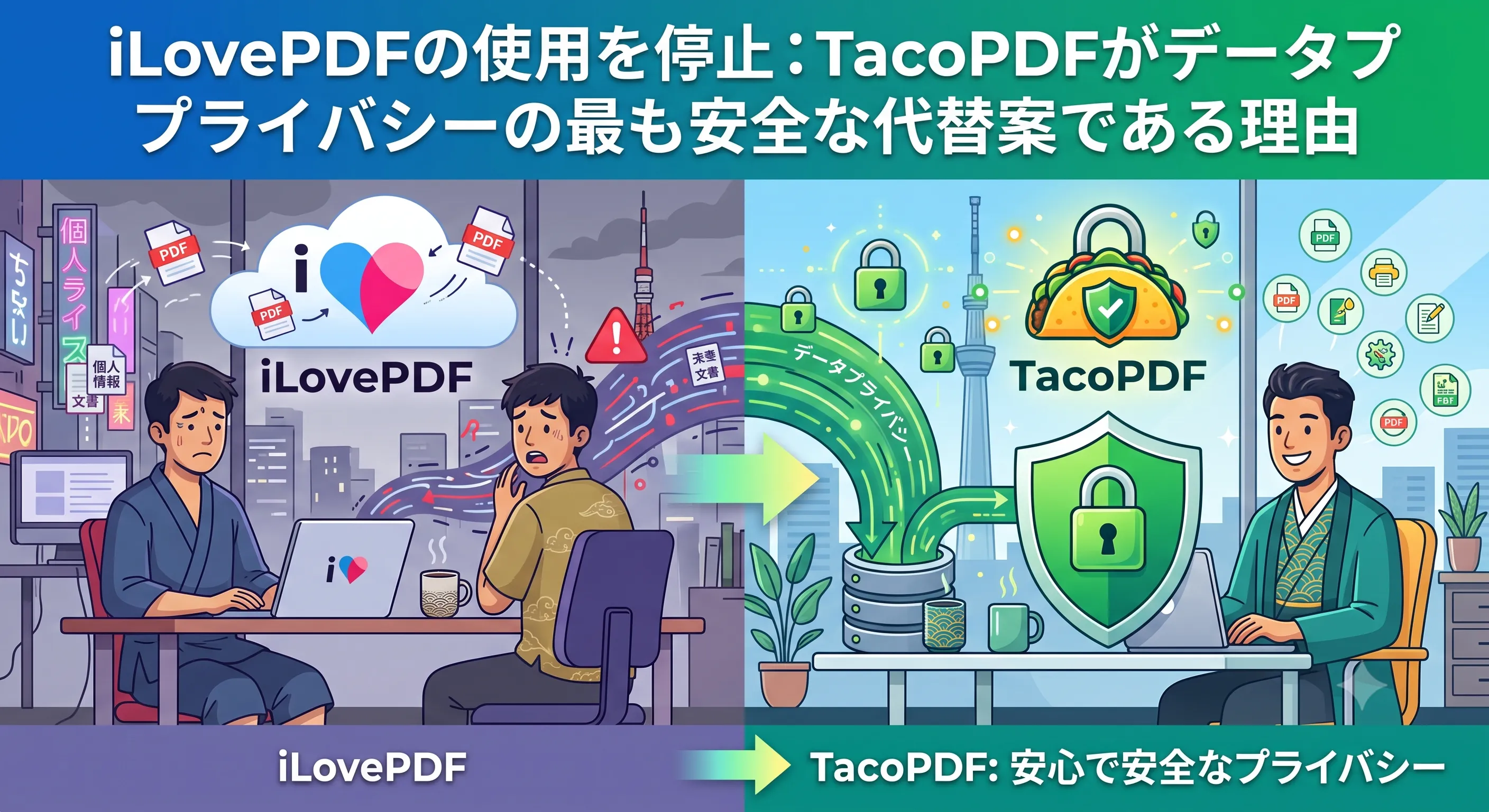 そのPDF変換、情報漏洩の危険も！？iLovePDFをやめて「TacoPDF」に今すぐ乗り換えるべき理由